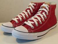 Chili Paste Red High Top Chucks  Angled front view of chili paste red high tops.